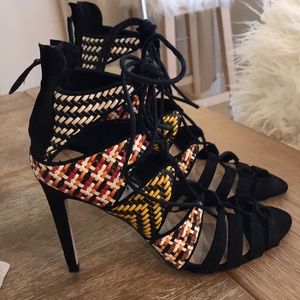 Lace-Up Multicolor Pattern Heels